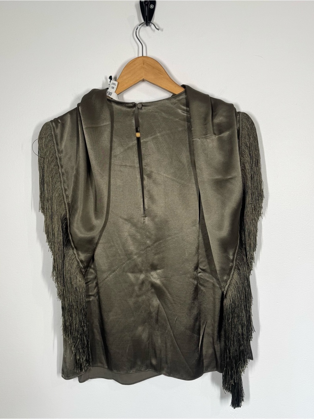 Banana Republic Womens Silky Crepe Fringe Top, Size XS Small Olive Green, NWT - Picture 4 of 11